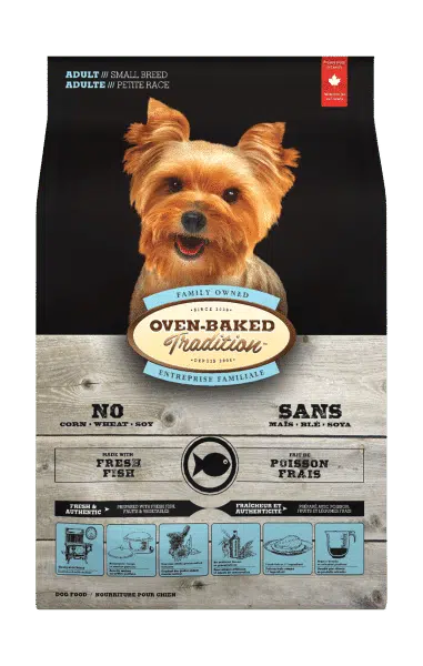 Hypoallergenic natural small-breed adult dog food with fish