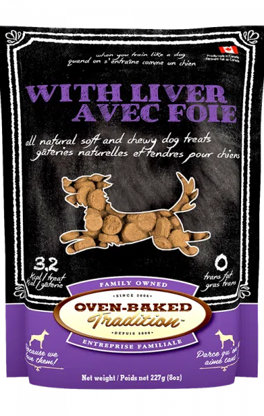 Sac de gâteries naturelles et tendres pour chiens – foie Oven-Baked Tradition / Bag of natural soft and chewy dog treats – liver Oven-Baked Tradition