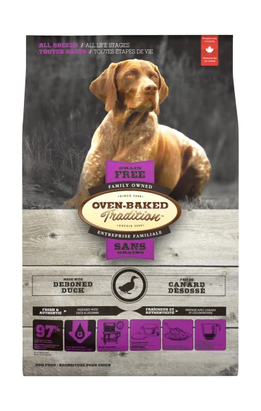 Hypoallergenic grain-free dog food for all breeds with duck oven-baked