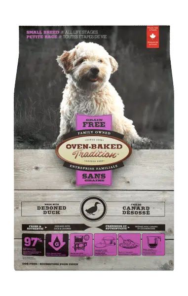Grain-free duck dog food for small breeds, hypoallergenic formula