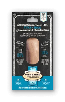 Hypoallergenic grain-free dog fillet treats with tuna, glucosamine and chondroitin by Oven-Baked Tradition