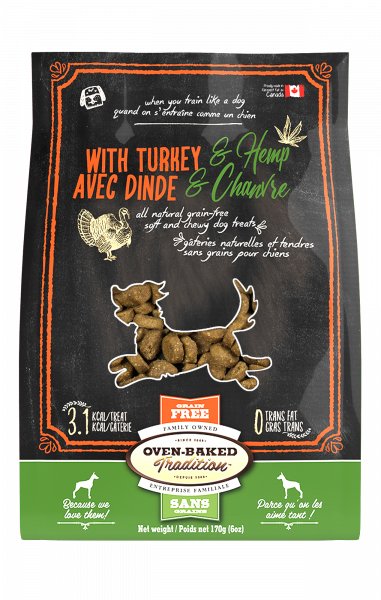 Sac de gâteries naturelles et tendres pour chiens – dinde et chanvre Oven-Baked Tradition / Bag of natural soft and chewy dog treats – turkey and hemp Oven-Baked Tradition
