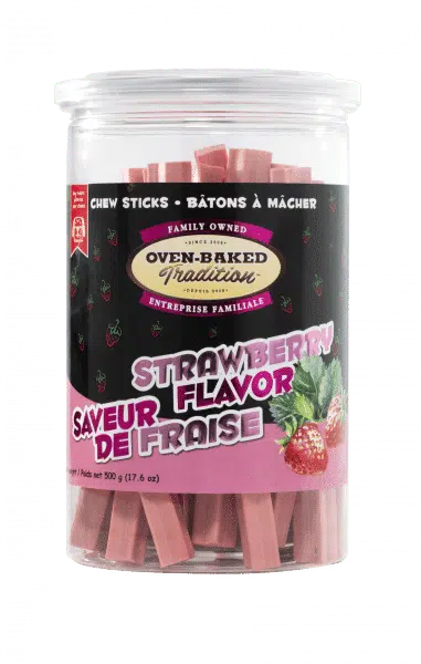 All natural chew sticks for dogs, strawberry flavor, help clean teeth Oven‑Baked Tradition