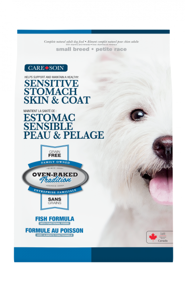 Sensitive stomach dog food for small breeds with fish, hypoallergenic formula