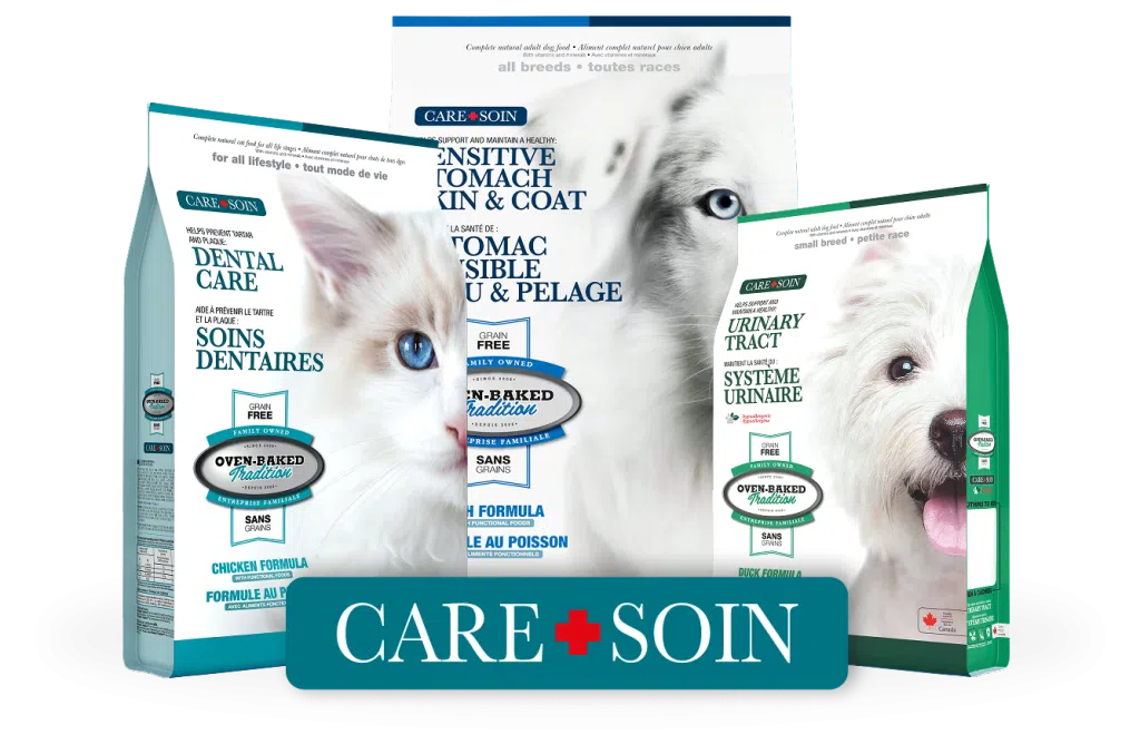 Three bags of new Oven-Baked-Tradition Care Line pet food