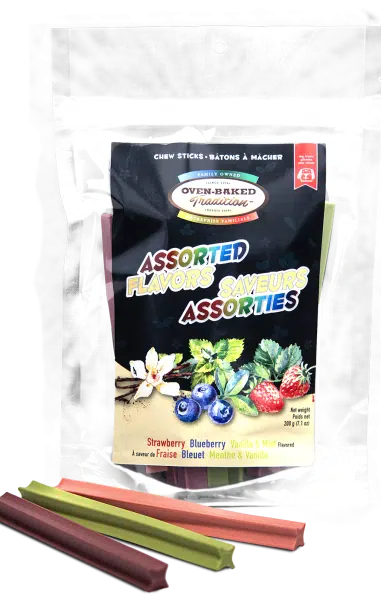 All natural chew sticks 200 g for dogs, assorted flavors, help clean teeth
