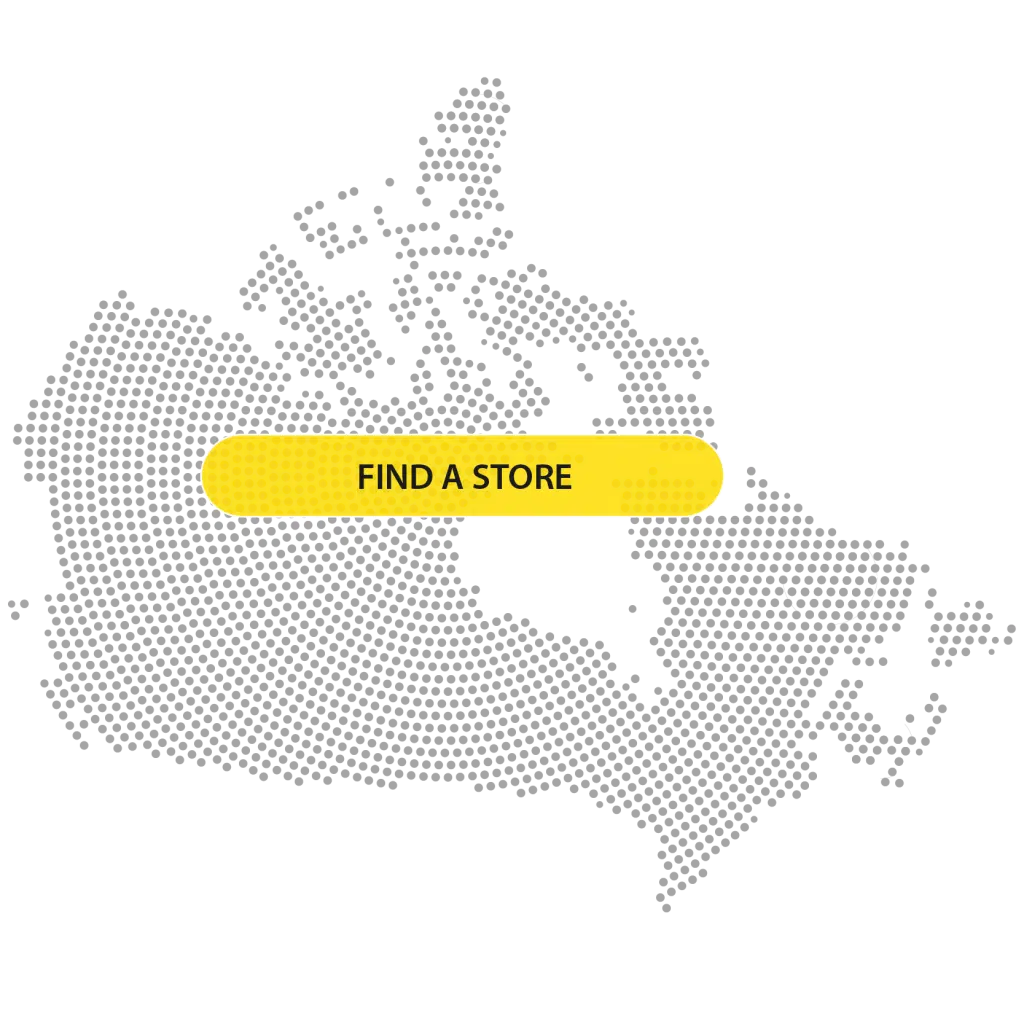 Map of Canada showing retail locations for Oven-Baked Tradition products, proudly made in Canada.